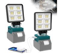 NATPOW Lampe de Chantier pour Makita 18V, Sans Batterie Projecteur Led Rechargeable, 2 Modes 6000K Éclairage Chantier Portable avec Type C et USB pour Chantier, Garage, Camping, Pêche, 2 Pièces