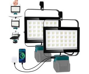 NATPOW Projecteur LED pour Makita 18V, 100W 6500LM Lampe de Chantier, 2 Modes 6000K Phare avec Type C et USB pour Chantier, Garage, Camping, Pêche, 2 Pièces, Sans Batterie