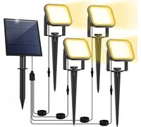 NATPOW Spot Solaire Extérieur, 4 en 1 3000K Éclairage Extérieur Solaire Puissant, Auto ON/OFF, 2 Modes, Étanche IP65 Lampe Solaire Exterieur avec Piquet pour Jardin, Cour, Allée, Porche
