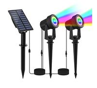 NATPOW Spot Solaire Extérieur RGB, 2 Modes 6 Couleurs Projecteur Solaire Exterieur, 5V Lampe Solaire Exterieur Puissante, Etanche IP65 pour Jardin, Terrasse, Chemin, Arbre, 2 en 1