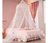 Nattey Ciel de lit avec lumières pour filles, rideaux de berceau princesse étoile dorée, moustiquaire extra large, auvent de lecture pour enfants, garçons, lit jumeau, grand lit, tissu ignifuge