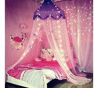 Nattey Ciel de lit avec lumières - Rideaux de lit pour Filles et Tout-Petits - Décoration de Chambre de Fille pour lit jumeau à très Grand lit (Violet et Rose)