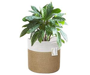 NATTHSWE Pot de Fleurs de avec Doublure, Panier à Plantes d'intérieur en Tissu pour Pots à Fleurs de 28cm Corde de Coton Jute Pot à Plantes Décoration de la Maison