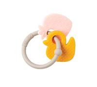 Nattou Anneau de dentition en silicone, Fraise et Canard, Sans BPA, 8 x 10 x 4 cm, Silicone, Beige/Rose/Ocre