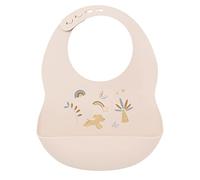 Nattou Bavoir en Silicone Avec Bac de Récupération, avec Imprimé arc-en-ciel, Taille Réglable, Sans BPA, Environ 20 x 27 cm, Silicone, Beige