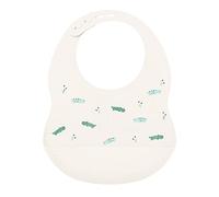 Nattou Bavoir en Silicone Avec Bac de Récupération, avec motif Crocodile, Taille Réglable, Sans BPA, Environ 20 x 27 cm, Silicone, Blanc
