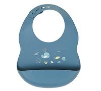 Nattou Bavoir en Silicone Avec Bac de Récupération, avec motif Monde marin, Taille Réglable, Sans BPA, Environ 20 x 27 cm, Silicone, Bleu