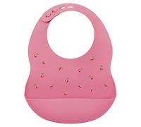 Nattou Bavoir en Silicone Avec Bac de Récupération, Imprimé Cérise, Taille Réglable, Sans BPA, Environ 20 x 27 cm, Silicone, Rose