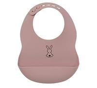 Nattou Bavoir silicone Lapin, bol de collecte, taille réglable, sans BPA, 20x27 cm, vieux rose