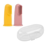 Nattou Brosses à Dents en Silicone pour Bébé, 2x Brosses à Dents de Doigt Pour Bébés Et Tout-Petits, 1x Étui de Protection, Sans BPA, Silicone, Jaune/Rose