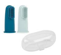 Nattou Brosses à Dents en Silicone pour Bébé, 2x Brosses à Dents de Doigt Pour Bébés Et Tout-Petits, 1x Étui de Protection, Sans BPA, Silicone, Bleu 876674