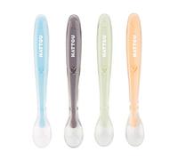 Nattou Cuillères en Silicone Pour Enfants, 4 Pièces, Longueur : 16 cm chacune, Avec Boîte de Transport Pour 1 Cuillère, Sans BPA, Silicone, Multicolore