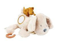 Nattou Doudou d'Actvités, Chien Charlie, avec des Activités passionnantes, Compagnon de Route dès la Naissance, Env. 90 x 90 x 52 cm, Végétalien, Polyester, Blanc