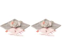 Nattou Doudou Plat Éléphant Adèle, Adèle et Valentine, 27 x 27 x 5 cm, Gris/Rose (Lot de 2)