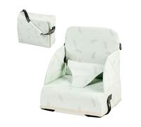 Nattou Foody Rehausseur de chaise pour bébé - Rehausseur pliable pour table - Ceinture de sécurité intégrée - Coussin imperméable - Rehausseur Chaise Enfant - Vert avec plumes