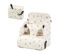 Nattou Foody Rehausseur de chaise pour bébé - Rehausseur pliable pour table - Ceinture de sécurité intégrée - Coussin imperméable - Rehausseur Chaise Enfant - Écru avec éléphants