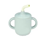 Nattou Gobelet en Silicone pour Enfants, à 3 pièces, 1 Gobelet avec Couvercle, 1 Paille, 1 Brosse de Nettoyage, sans BPA, Silicon, Vert