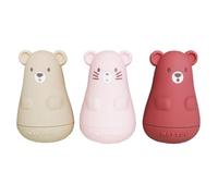 Nattou Jouets de Bain en Silicone, 3 Animaux Jouets de Bain pour la Baignoire, sans BPA, Silicone, Rose/Beige/Rouge