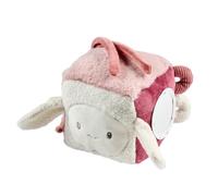 Nattou Lapidou Cube d’activités Doux - Peluche d'activités bébé - Jouet éducatif - 18 cm - Rose poudré