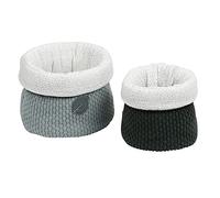 Nattou Paniers de Rangement en Tricot, Lot de 2, Ø 20 cm + Ø 15 cm, Luna et Axel, Vert/Blanc