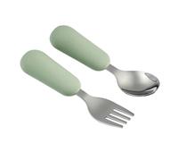 Nattou Mealtime Couverts bébé - cuillère et fourchette - acier inoxydable - couvert enfant - forme ergonomique - dès 8 mois - 12 cm - Vert tendre