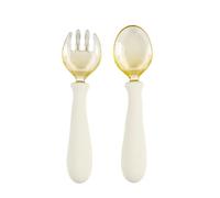 Nattou Mealtime Couverts pliables - set de 2 - cuillère et fourchette pour bébé - couvert enfant - silicone et triran - sans BPA - forme ergonomique - dès 8 mois - 12 cm - Écru