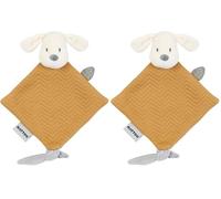 Nattou Mini Doudou Plat, Chien Charlie, Compagnon de Route dès la Naissance, Env. 28 cm, Végétalien, Jacquard, Coton/Polyester, Caramel (Lot de 2)