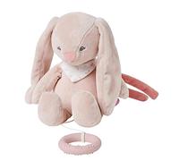 Nattou Mini-Peluche Musicale en polyester, Pomme le Lapin, Berceuse "La-Le-Lu", avec Anneau de Dentition, Env. 23 cm, Alice et Pomme, Rose poudré