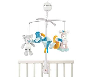 Nattou Mobile avec Peluche Musicale Tim et Tiloo, Berceuse Douce "La-Le-Lu", 37 x 31 x 9 cm, Bleu/Jaune/Gris 498319