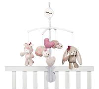 Nattou Mobile avec boîte à musique Nina, Jade et Lili, berceuse souple « La-Lu », 48 x 7 x 15 cm, beige/rose/blanc
