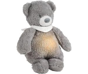 Nattou Peluche Veilleuse Ourson, Sleepy, 7 Teintes Naturelles, Boîte à Musique intégrée, Batterie Rechargeable USB, 19,3 x 11 x 30,5 cm, Végétalien, Peluche/Polyester, Gris