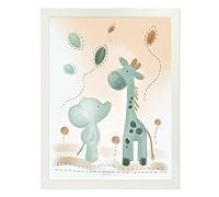 Nattou Poster Avec Cadre Photo, Girafe et Éléphant, Environ 30 x 40 cm, Luna et Axel, Vert/Beige