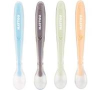Nattou Cuillères silicone enfant – Lot 4, 16 cm, Sans BPA, Boîte transport 1 cuillère, Multicolore