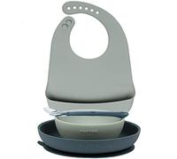 Nattou Set Repas en Silicone pour Enfants, 4 Pièces, 1 Cuillère, 1 Assiette, 1 Bol, Antidérapant, Sans BPA, Silicone, Vert/Bleu