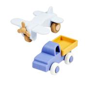 Nattou Set Silicone Camion et Avion Jouet pour bébé - Silicone sans BPA - 11 cm - Bleu