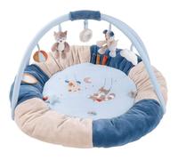 NATTOU Tapis pouf avec arches Jim & Bob - 100% polyester - Diamètre 90 cm - Beige et bleu - Dès la naissance