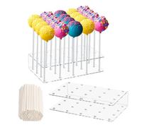 Natuce 2 Pièces Support Sucette, Présentoir à Cake Pop, 20 Trous Moule Pop Cake avec 100 Bâtonnets, Présentoir à Sucette, Acrylic Support Pop Cake pour Mariage, Anniversaire, Baby Shower