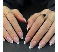 Natuce Lot de 24 Faux Ongles French, Press on Nails Élégants, Adhesif Faux Ongles à Coller avec Colle Pour Femme et Fille, Nail Art DIY ou Nail Salon (Rond)