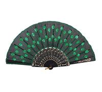 Natudeco 10 Pcs Éventails Pliants À Paillettes, Éventails À Main Vintage Style Chinois Éventail Pliant Tissu Brodé Éventail Pliant de Mariage pour Mariage Noël et Spectacle(Vert)