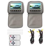 Natudeco 2 pièces 7 Pouces HD appui-tête de Voiture Lecteur vidéo LCD Moniteur DVD avec Fermeture à glissière Couvercle télécommande écran MP5 Gris