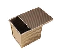 Natudeco Bread Toast Box Mold Non Stick Golden Carbon Steel Ribbed Design Loaf Pan with Lid for Oven Bakeware Toast Oven Baking (L)
