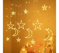 Natudeco Guirlande Lumineuse LED Étoile Lune Guirlande Lumineuse Lampes Décoratives 126 LED Rideaux Ramadan Lumières Créent Une Ambiance Romantique pour Les Mariages Anniversaires Fête