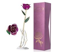 Natudeco Plaqué Or 24K des Roses Or Rose Fleur Vrai Violet Immergé dans la Rose d'or Éternell pour Les Femmes dans Sa Femme Petite Amie Anniversaire Saint Valentin FêTe des MèRes NoëL