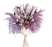 Natürlich getrockneter Pampas-Wiesenblumenstrauß, gemischtes Violett-weißes Blumenarrangement, Boho-Hochzeitsblumen, langanhaltend schöne Heimdekoration, Geschenkbox inklusive