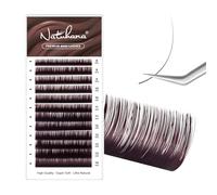 NATUHANA Couleur Extension Cils 0.07mm D Curl 8-14mm Mixte Colorés Individuel Volume Russe Naturel Faux Cils Professionnel Eyelash Extensions (Rouge Marron;0.07 D, 8-14 mm)