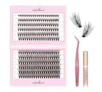Natuhana Faux Cils Individuel DIY 240Pcs Naturel Extension de Cils Kit C Curl 8-16mm Bouquet Volume Russe avec Colle et Pinces(Noir,30P,8-15mm)