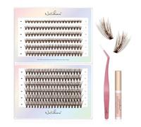 Natuhana Faux Cils Individuel DIY 240Pcs Naturel Extension de Cils Kit C Curl 8-16mm Bouquet Volume Russe avec Colle et Pinces