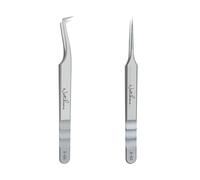 Natuhana Pince Extension Cils Volume Russe Professionnel en Acier Inoxydable Précis Droit et Courbé Nipper Pinces à Faux Cils Argenté (A-04+03)