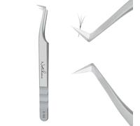 Natuhana Pince Extension Cils Volume Russe Professionnel en Acier Inoxydable Précis Droit et Courbé Nipper Pinces à Faux Cils Argenté (A-04)