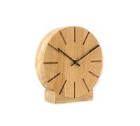 Natuhr Boom Horloge murale, de table, radio-pilotée, en bois de chêne massif, silencieuse, diamètre : 17 cm, chêne huilé, aiguilles noires, mouvement radio